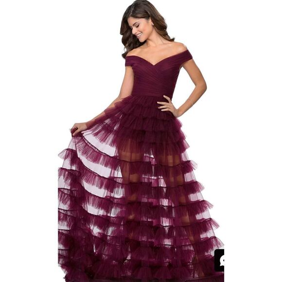 LA FEMME PROM 28804 Ruffled Formal Dress in Dark Berry NWT Size 4 - Picture 2 of 10